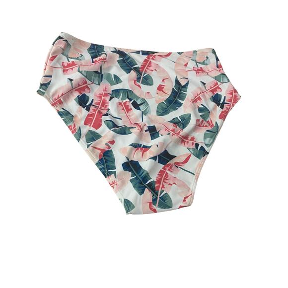 Romwe Bikini 2 pc Pink Green High Rise Size Medium Leaf Pattern - Picture 6 of 12